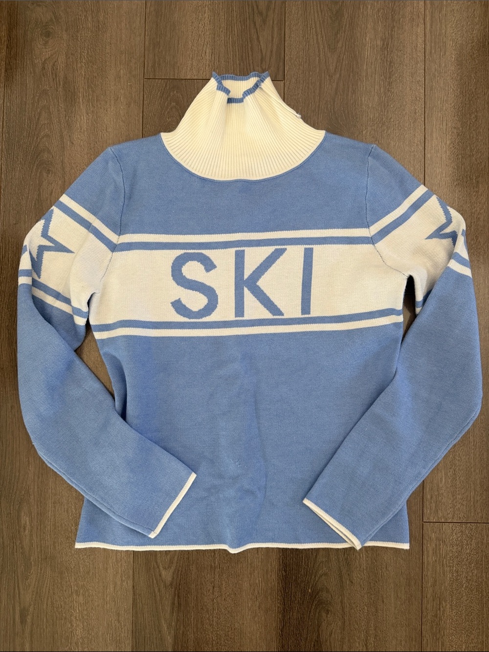 Women's White & Light Blue 'SKI' Turtleneck Sweater